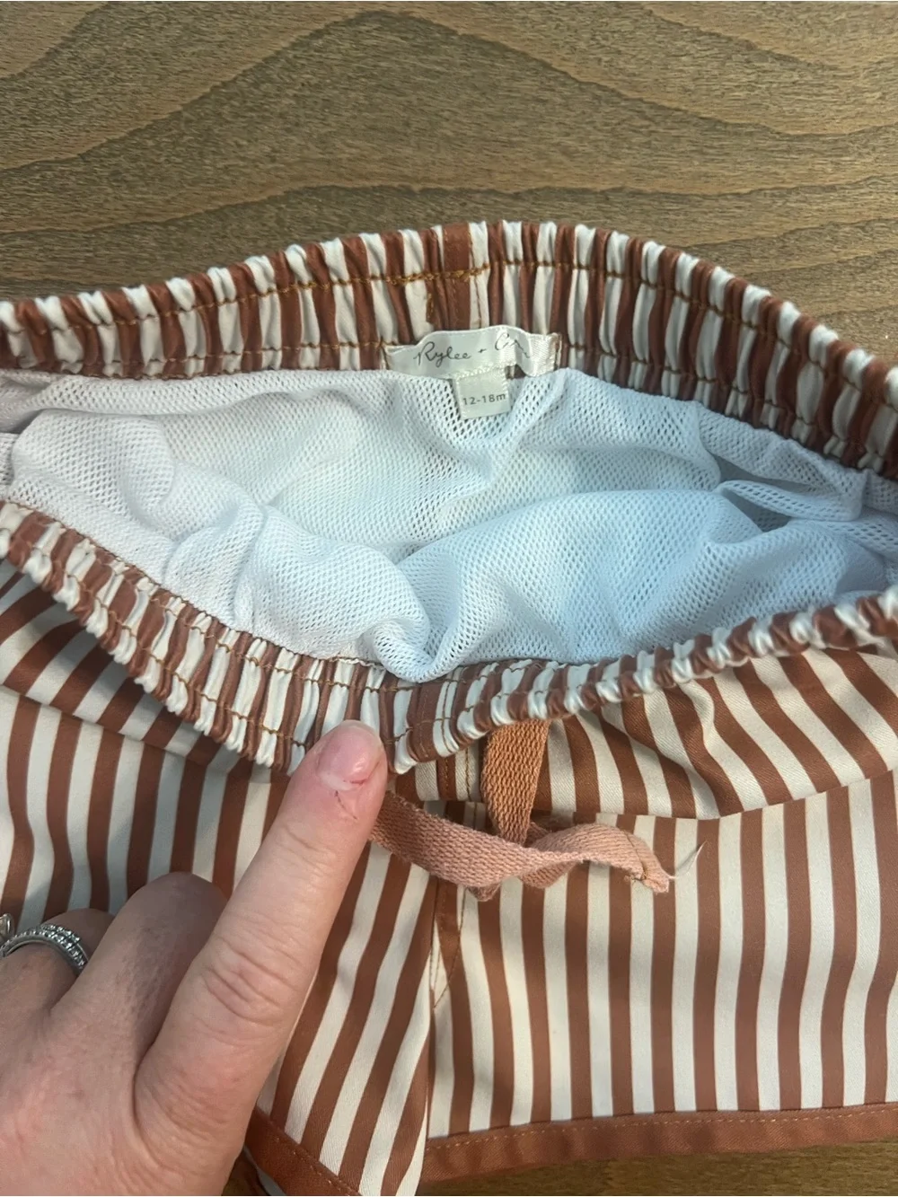 Striped Rust and White Swim Shorts